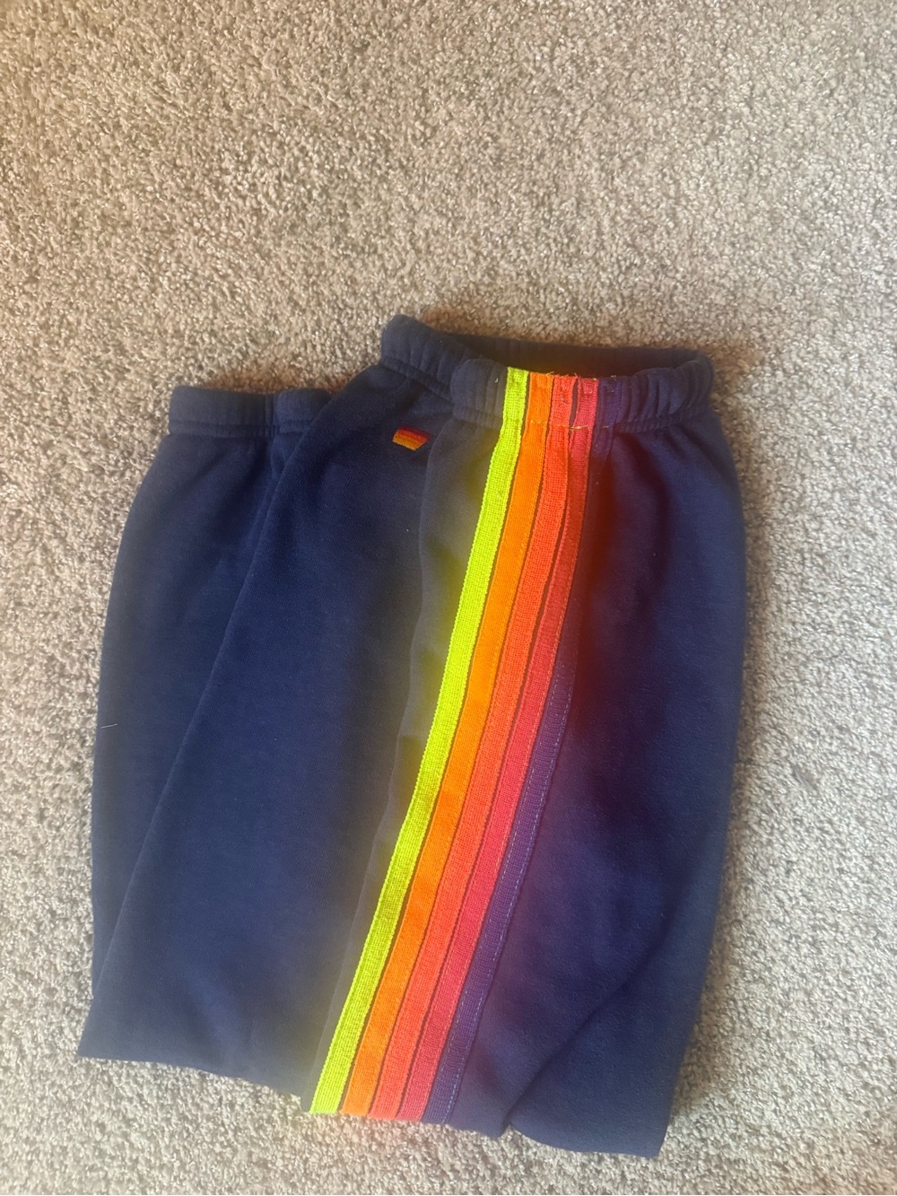 Aviator Nation Navy Sweatpants with Rainbow Stripes- XS